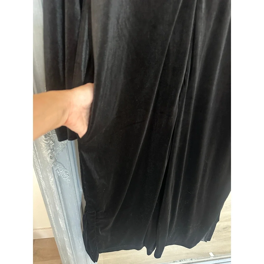 Lauren Ralph Lauren Black Velvet Zip Front Robe Caftan Long Sleeve Crest Logo L